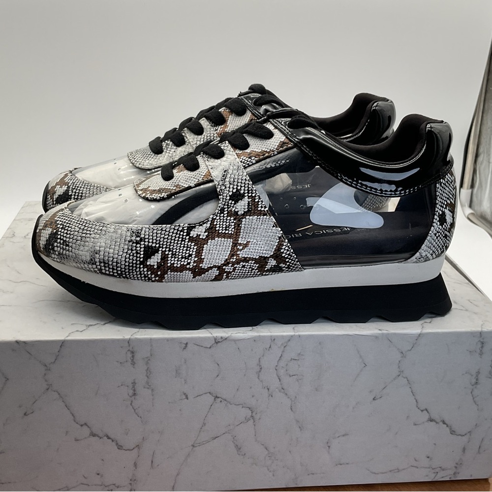 NWT Jessica Rich‎ Transparent Sneakers with snakeskin print gold size 7 M
